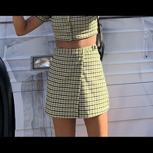 Brandy Melville green plaid belt wrap skirt size S  high school Skirt